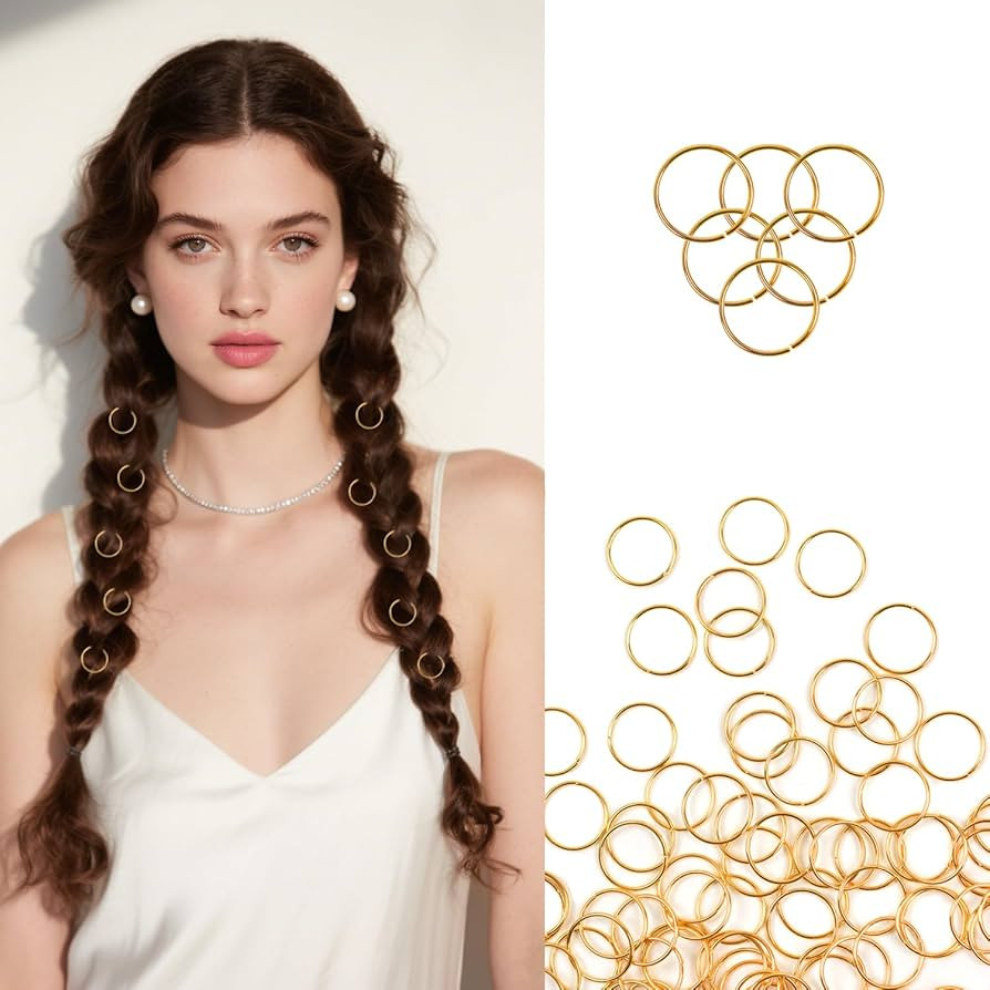 100 Pcs Hair Rings Braid Rings Hair Loop Clips for Women Hair Clips Accessories (Gold) | Amazon (US)