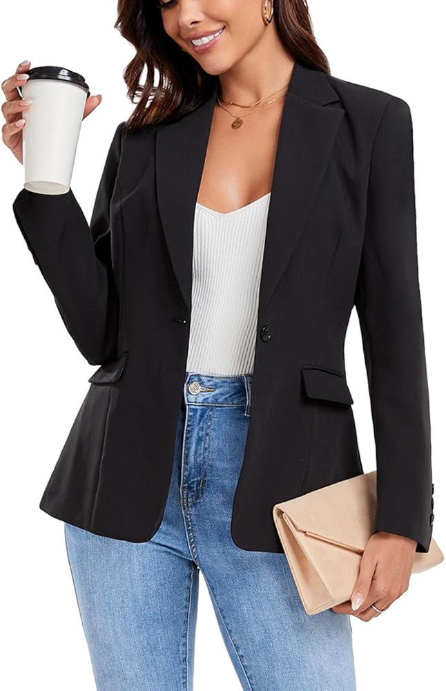 Women's Work Office Blazer One Button Notched Lapel Business Tuxedo Blazer Casual Blazer Jackets ... | Amazon (US)