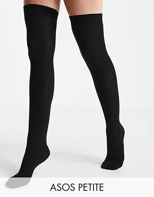 ASOS DESIGN Petite thigh high socks in black | ASOS (Global)