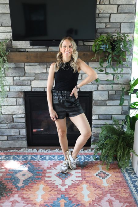 All black summer look with faux leather shorts. Clothes fit tts. 

#amazon

#LTKstyletip