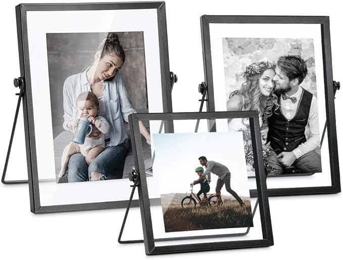 ZONYEO Set of 3 Glass Picture Frame, Collection Simple Metal Floating Frame with Glass Cover Incl... | Amazon (US)