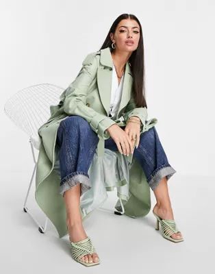 ASOS EDITION leather trench coat in sage green | ASOS (Global)