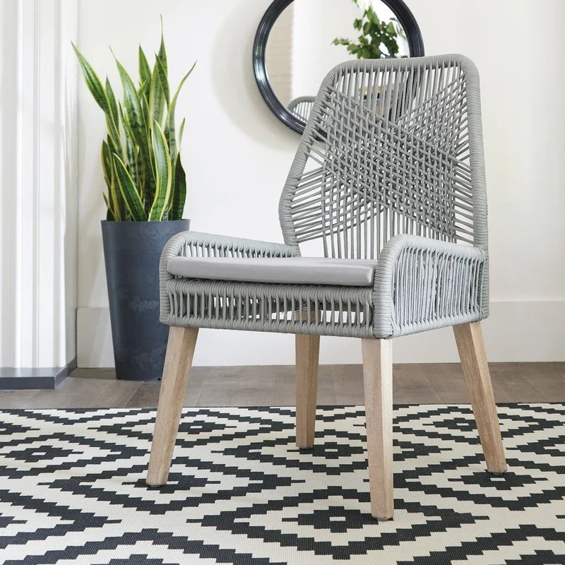 Ona Woven Back Arm Chair in Gray (Set of 2) | Wayfair North America