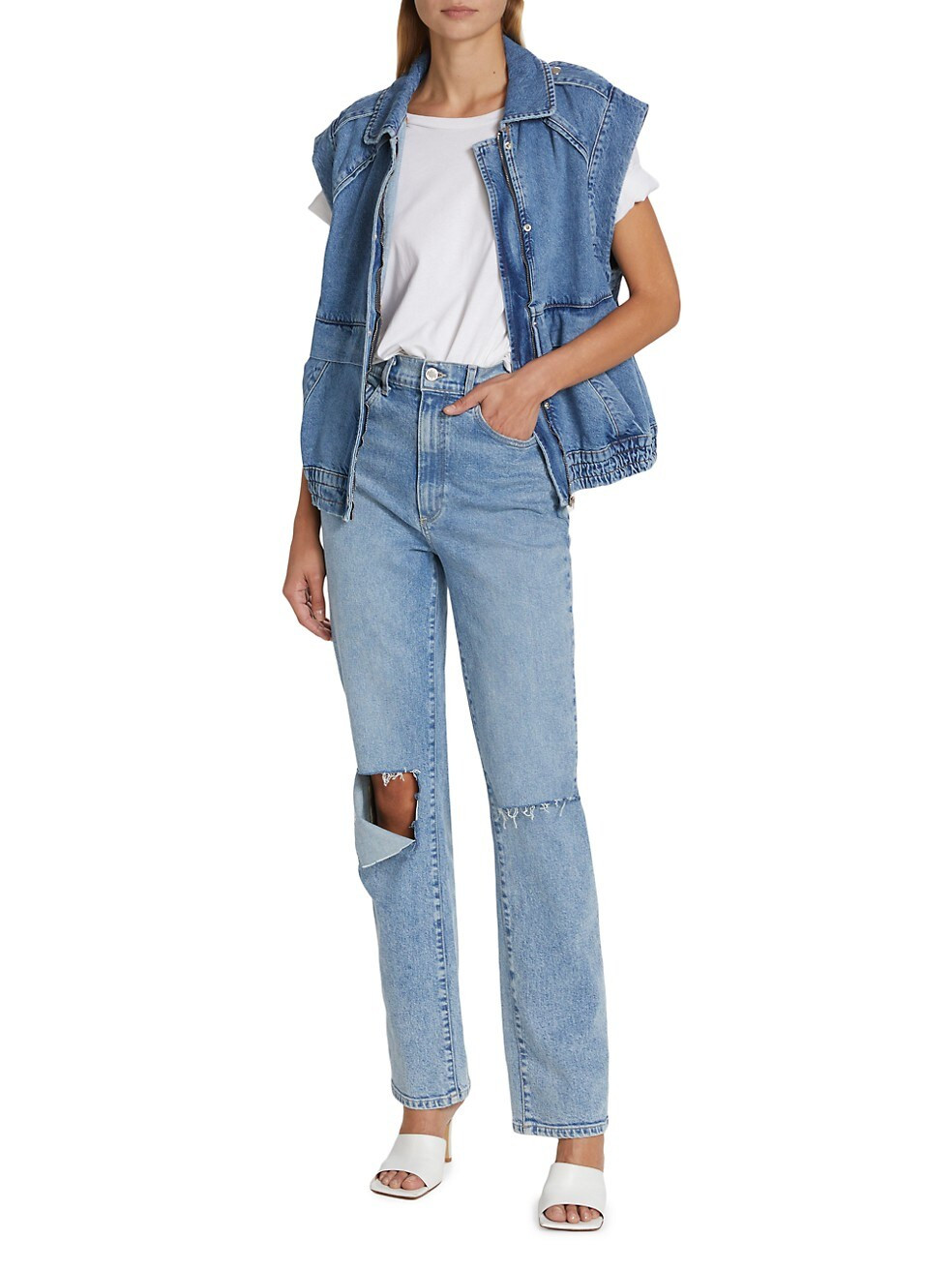 Mia High-Rise Distressed Straight Jeans | Saks Fifth Avenue