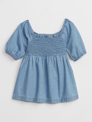 babyGap Smocked Chambray Puff Sleeve Top | Gap Factory