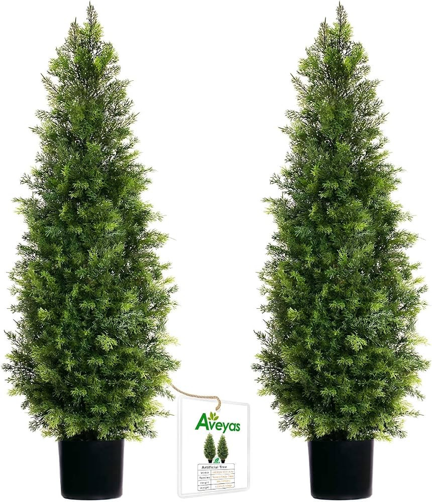 Aveyas 4ft Artificial Cedar Topiary Trees for Outdoor Front Porch Door, 4 Feet Faux Potted Plants... | Amazon (US)