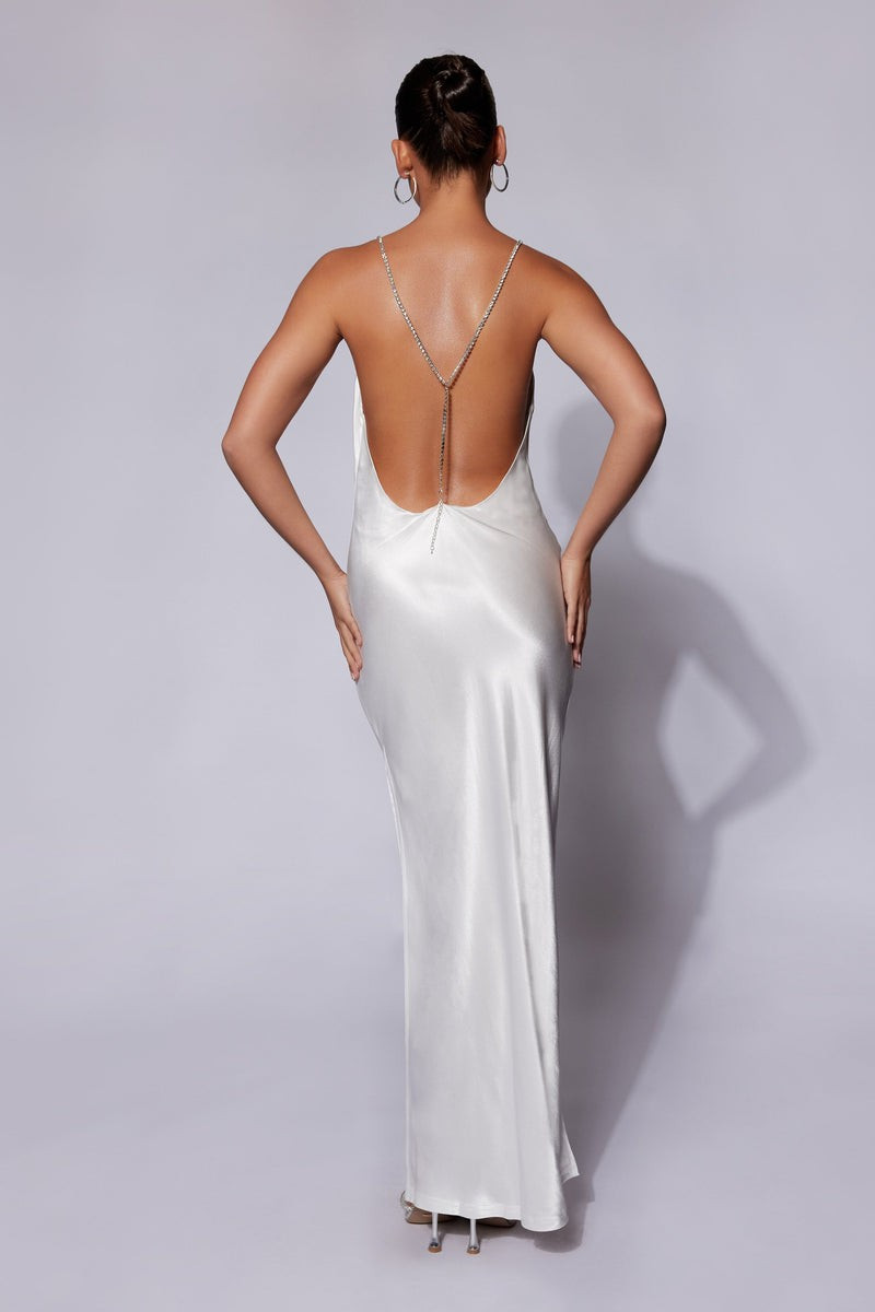 Sera Diamante Maxi Dress With Low Back - White | MESHKI US