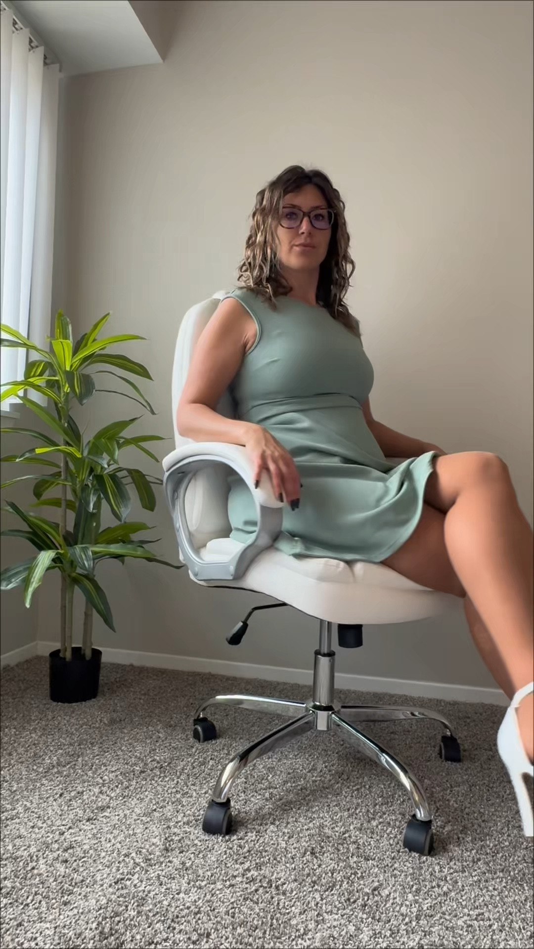 Elegant minimal outfit featuring a sage green sleeveless dress, sheer tan pantyhose, and white ankle-strap heels. A timeless feminine look that’s perfect for date night, office style, or elevated everyday fashion. Classic hosiery and heels create a polished, sophisticated silhouette.

Easter dress, spring dress, wear to work, church dress, modest cute dress. 

#LTKWorkwear #LTKMidsize #LTKootd