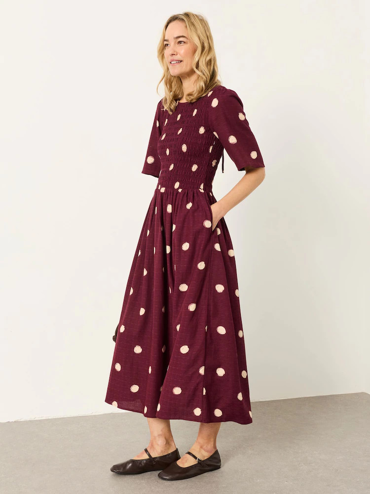 FatFace Burgundy Red Spot Petite Alice Midi Dress | Next EU