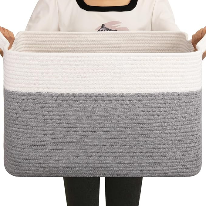 OIAHOMY Large Blanket Basket, 65L Cotton Rope Woven Laundry Basket, Toy Bin for Baby Room, Contai... | Amazon (US)