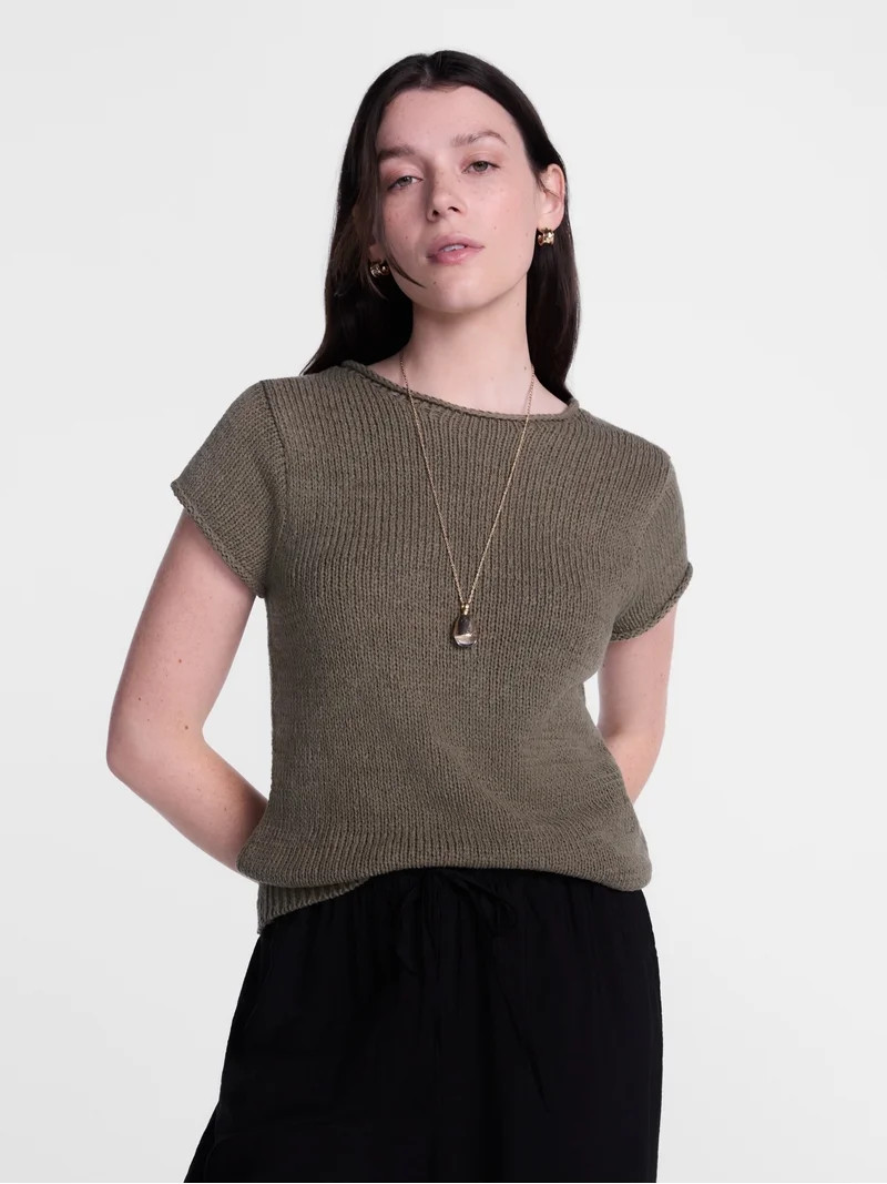 Scenario Women's and Women's Plus Pullover Rollneck Lightweight Sweater with Short Sleeves, Sizes... | Walmart (US)