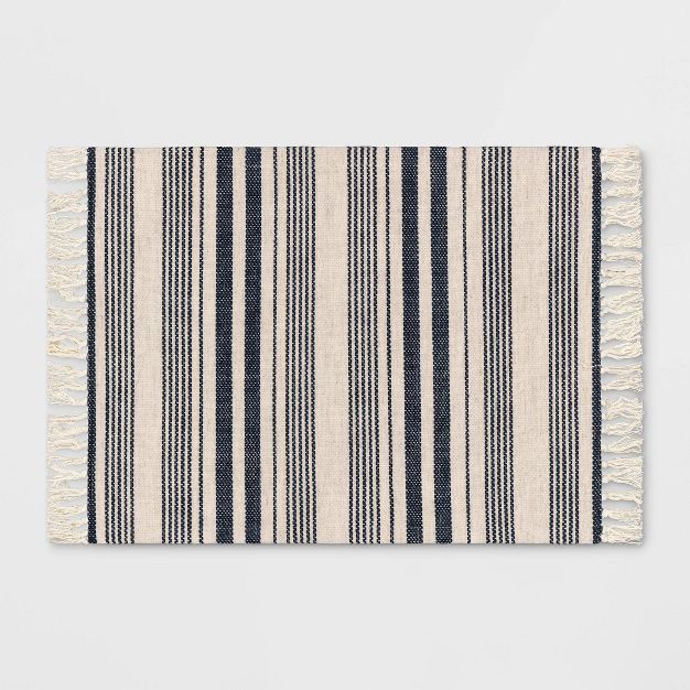 2'x3' Striped Tapestry with Fringes Woven Indoor/Outdoor Rug Navy/Ivory - Threshold™ | Target