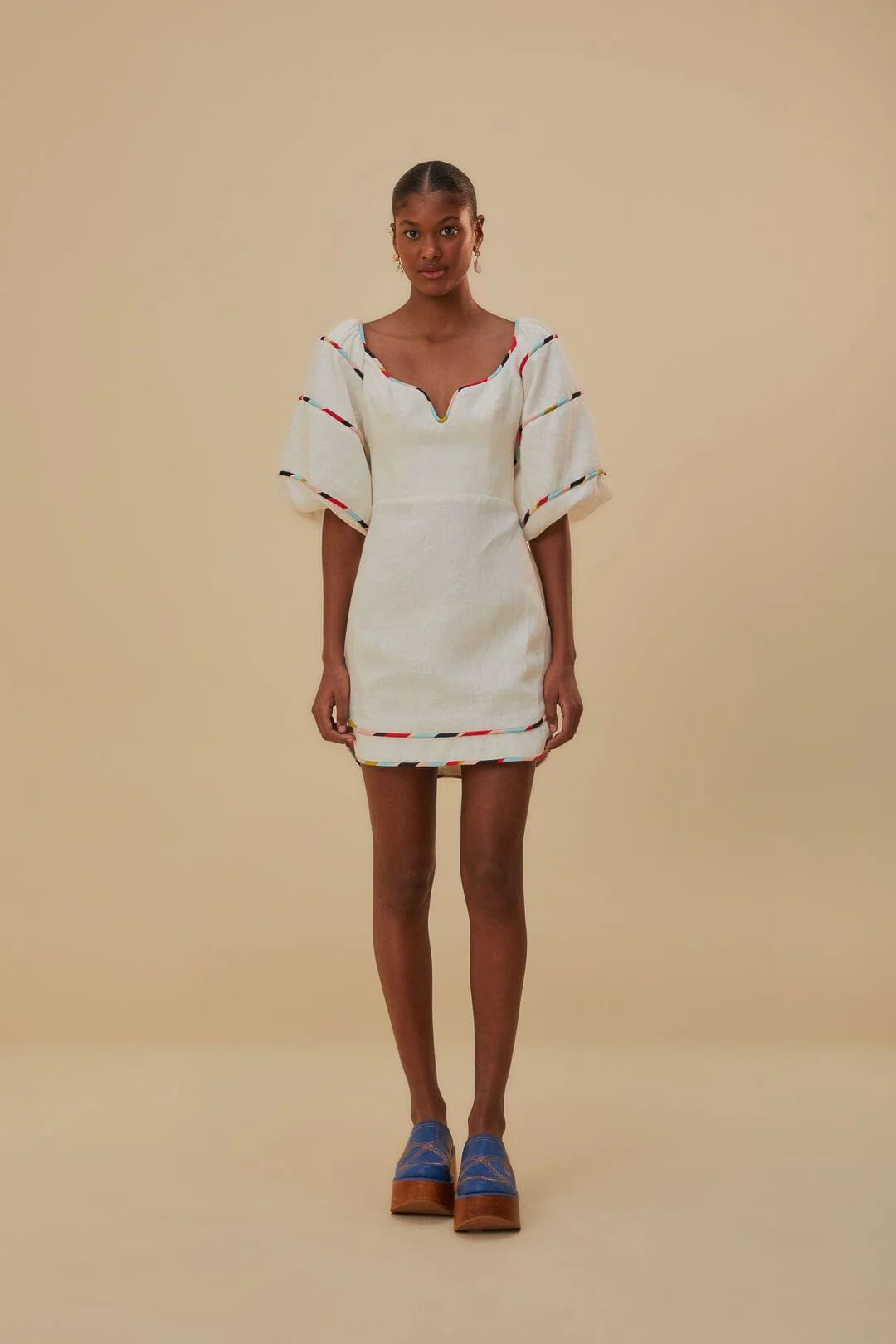 White Colorful Stripes Euroflax™ Mini Dress | FarmRio
