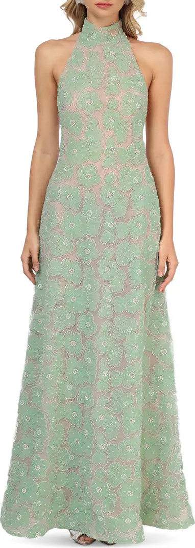 Marcella Floral Embellished Halter Gown | Nordstrom