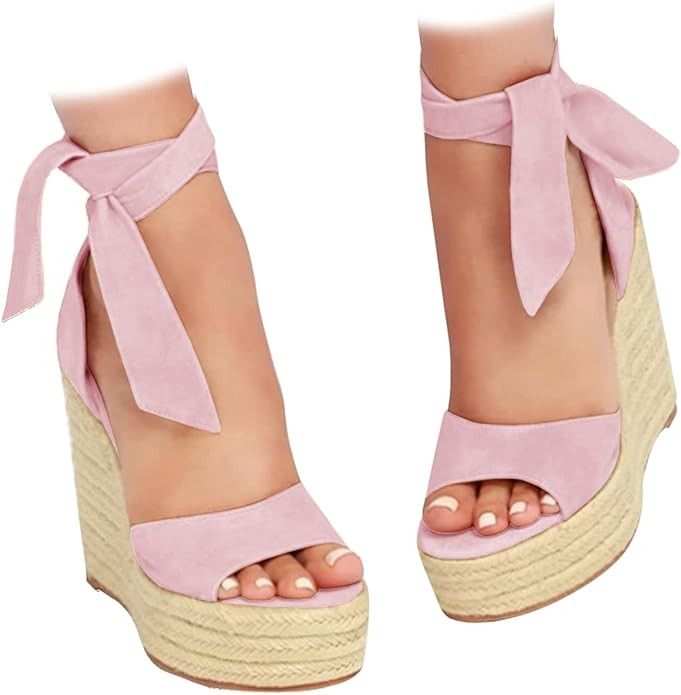 Womens Espadrilles Wedges Sandals Heels Open Toe Tie Lace Up Platform Ankle Strap Summer Dress Sh... | Amazon (US)