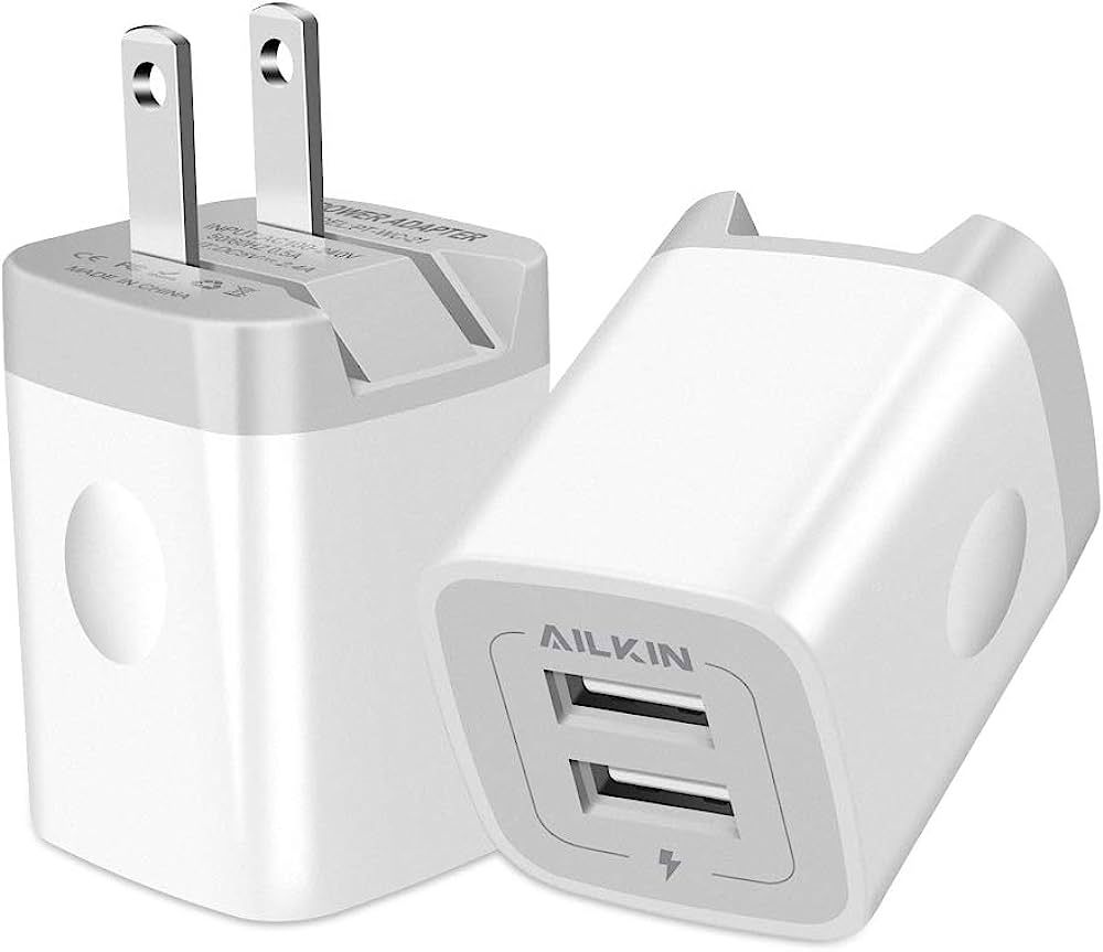 USB Wall Charger, Foldable Charger Adapter, AILKIN 2Pack 2.4Amp Dual Port Quick Charger Plug Cube... | Amazon (US)