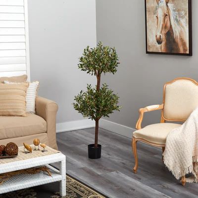 4.5' Olive Double Topiary Silk Tree | Nearly Natural