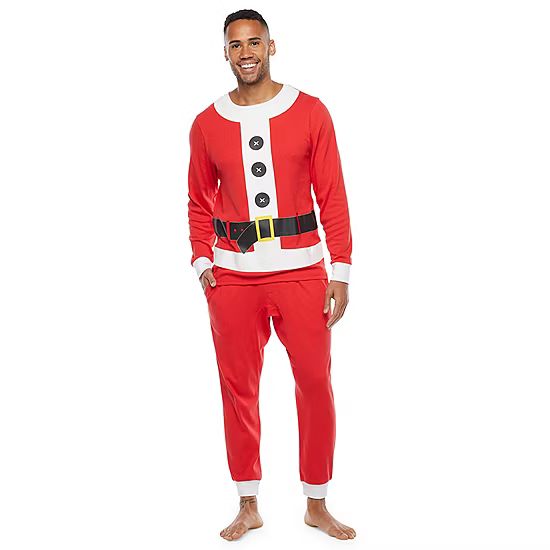 Secret Santa & Elf Family Matching Pajamas Mens Crew Neck Long Sleeve 2-pc. Pant Pajama Set | JCPenney