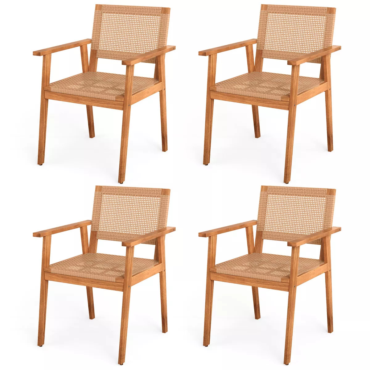 Costway Acacia Wood Outdoor Dining Chairs Set of 4 w/Backrests & Armrests for Backyard | Target