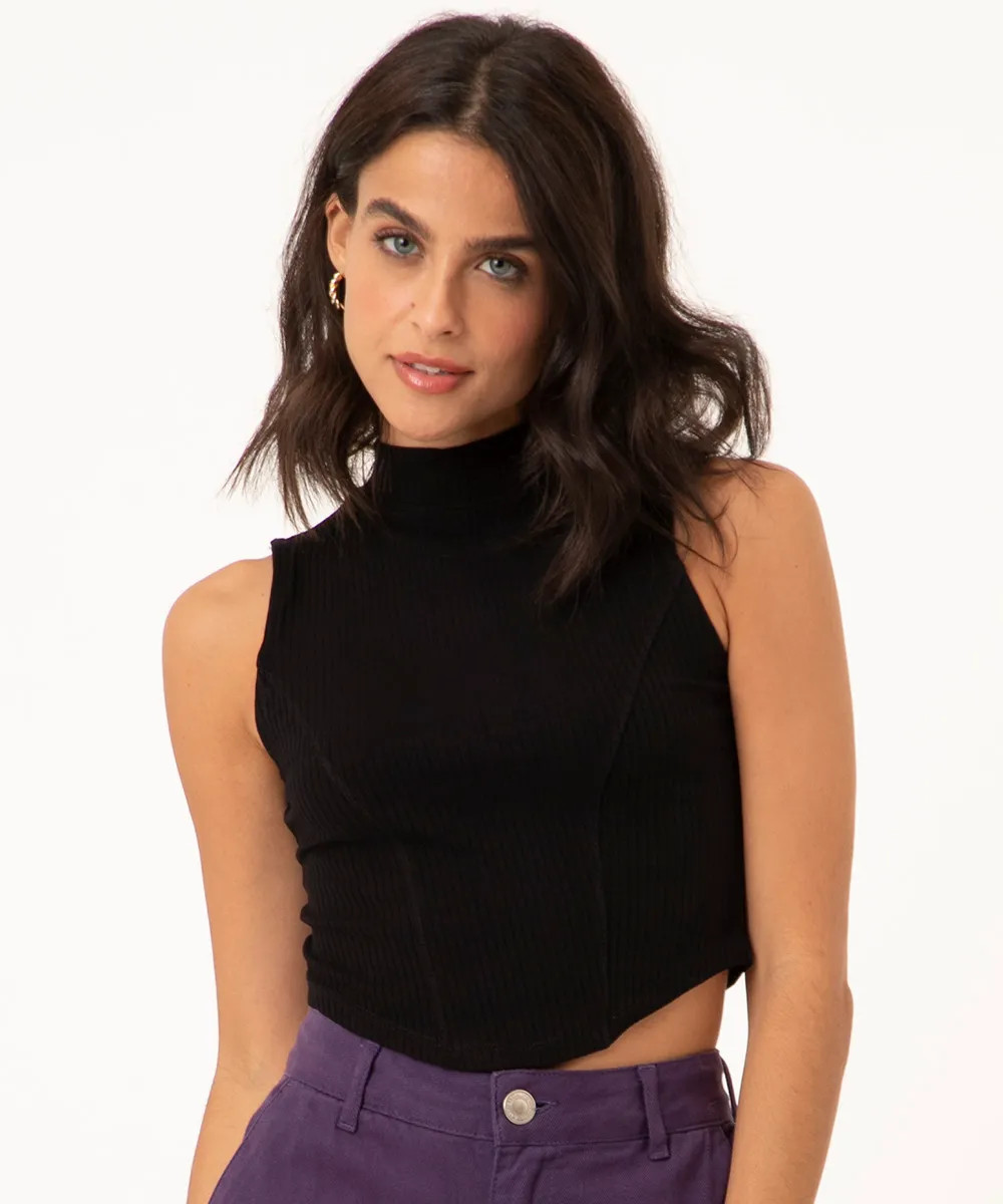 regata cropped canelada gola alta corset preta | C&A (BR)