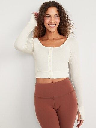 Long-Sleeve UltraLite Rib-Knit Ultra-Cropped Cardigan Top for Women | Old Navy (US)