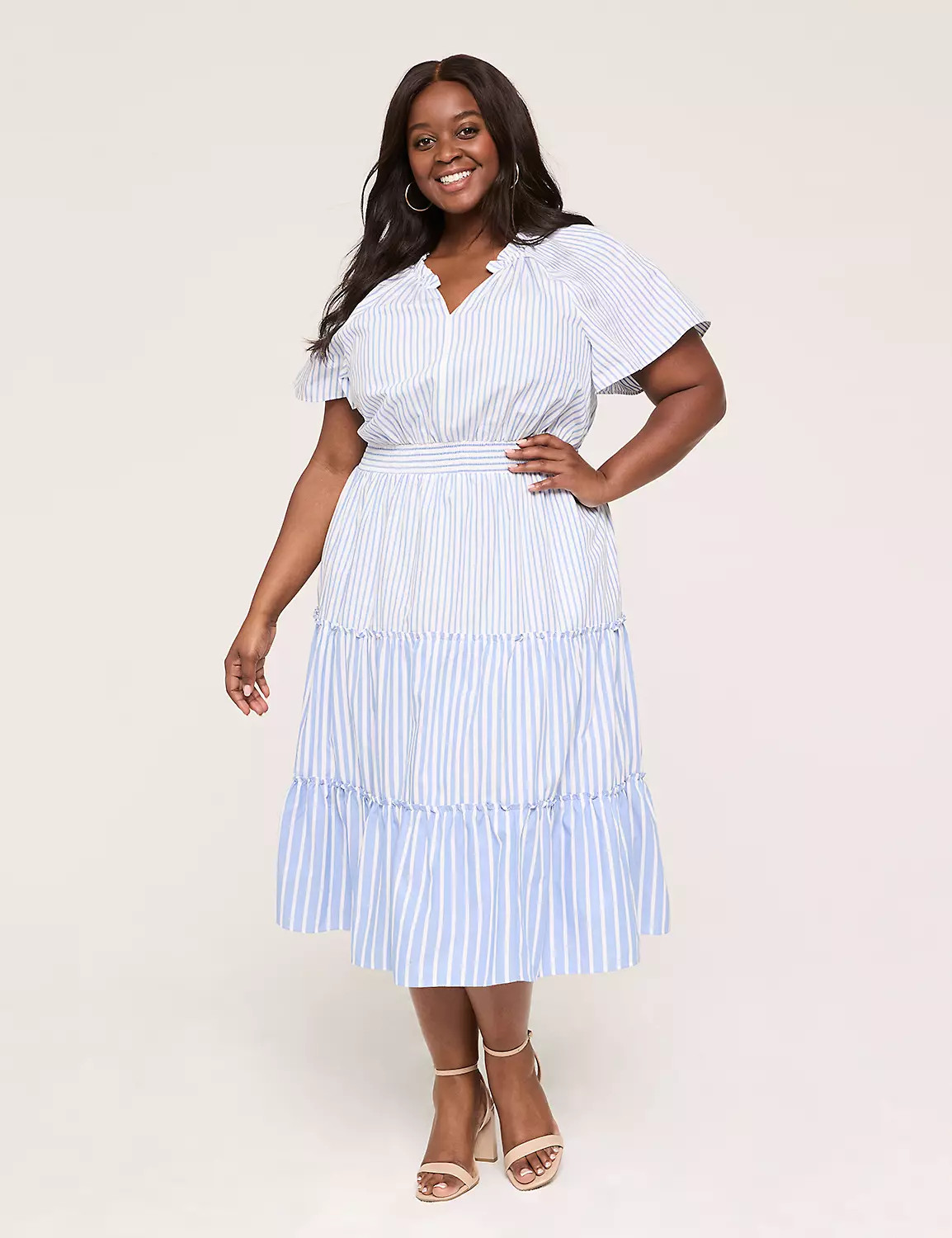 Flutter-Sleeve Tiered Midi Dress | Lane Bryant (US)