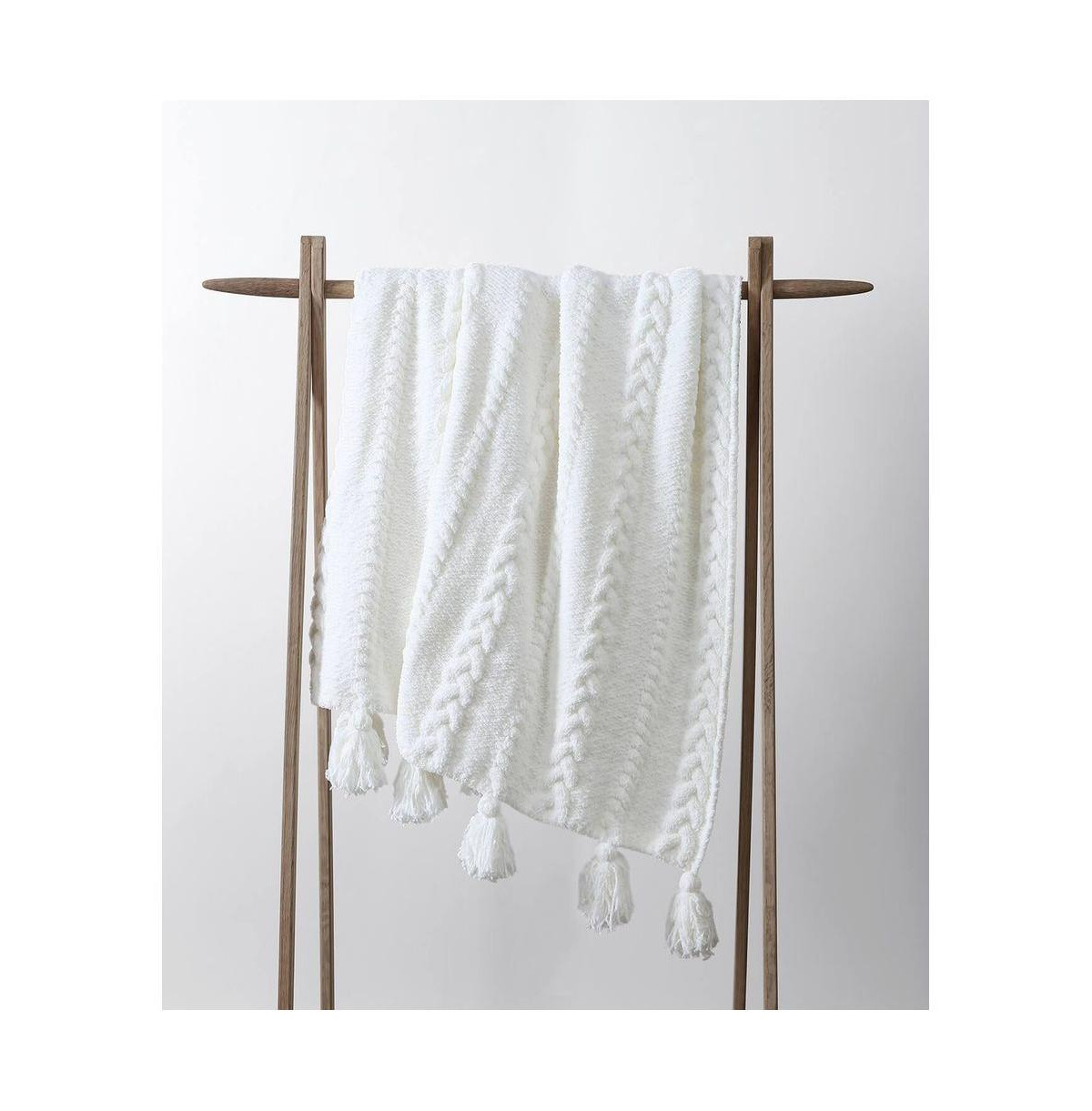 Sunday Citizen Braided Pom Pom Throw, 52" x 75" - Off White | Macy's