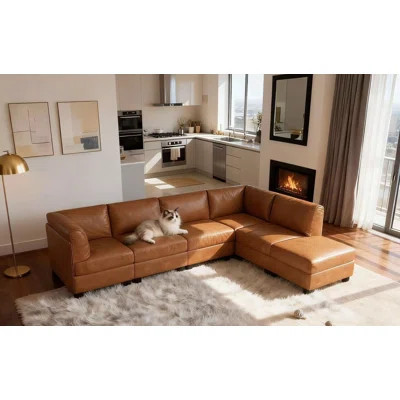 Amaron 90" Wide Faux Leather Modular Corner Sectional with Ottoman | Wayfair North America