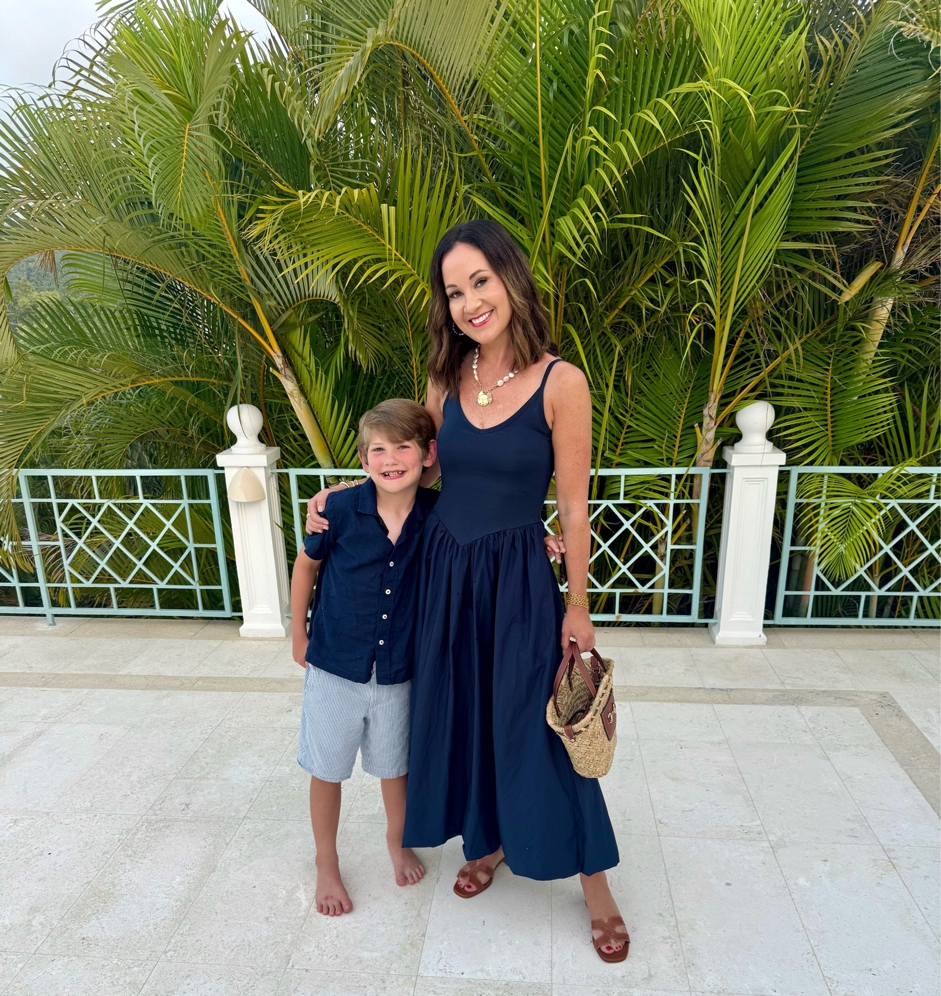 Vacation night 4 outfit- my youngest boy had to sneak into the pic 😆 wearing J.Crew and Margaux sandals- vacation outfits over 40 / summer dress looks @jcrew @Margaux -

#LTKootd #LTKOver40 #LTKTravel