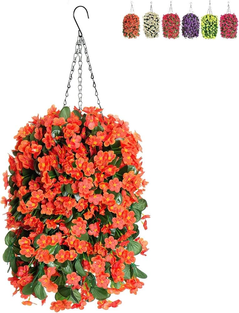 Artificial Fake Hanging Flowers Plants Baskets for Outdoor Decoration Faux Hanging Orchid Flower ... | Amazon (US)