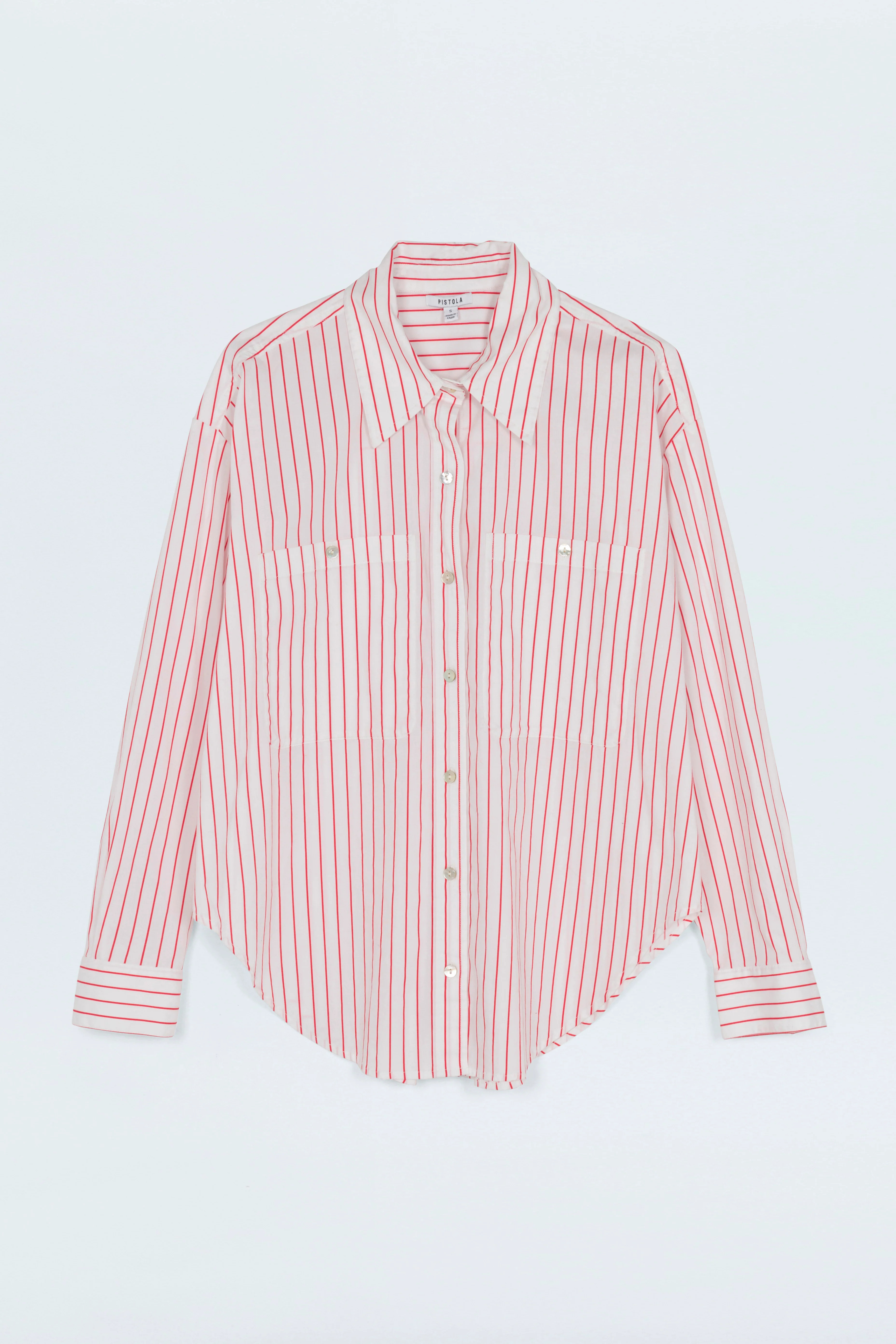 Samantha Oversized Button Up Shirt - Ruby Stripe | Pistola Denim