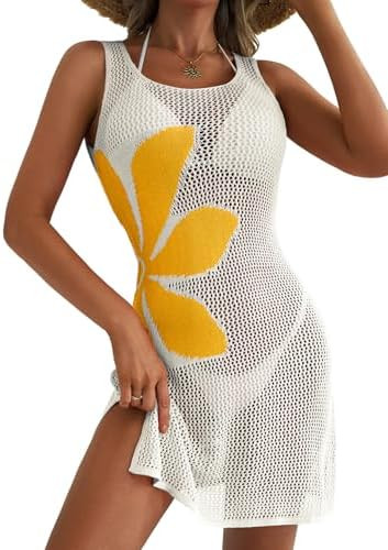 Dokotoo Women's Summer Swimsuit 2026 Cover up Crochet Beach Floral Hollow Out Slit Bikini Sleevel... | Amazon (US)