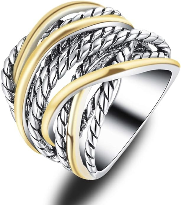 Mytys Wide Band Rings Twisted Rope Ring Two-Tone Mixed Metal Braided Statement Rings Fashion Jewe... | Amazon (US)