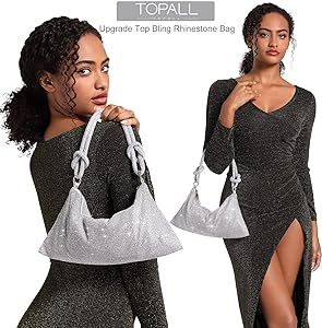 TOPALL Rhinestone Purse Sparkly Bag Silver Diamond Purses for Women Upgrade Evening Prom Rhinesto... | Amazon (US)