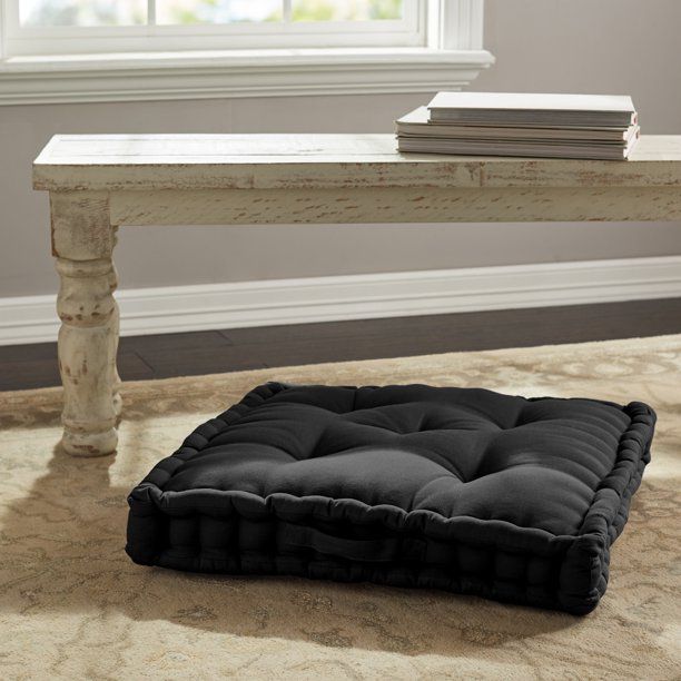 Better Homes & Gardens Cotton Canvas Tufted Square Floor Cushion, Black | Walmart (US)