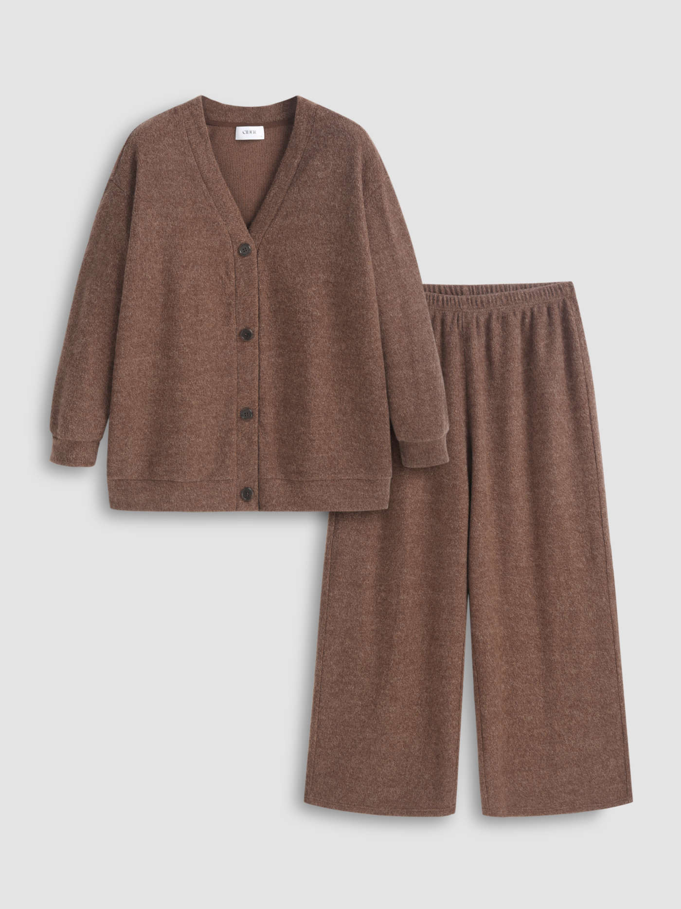 Jersey V-neck Button Top & High Waist Flared Trousers Loungewear Set Curve & Plus For Home | Cider