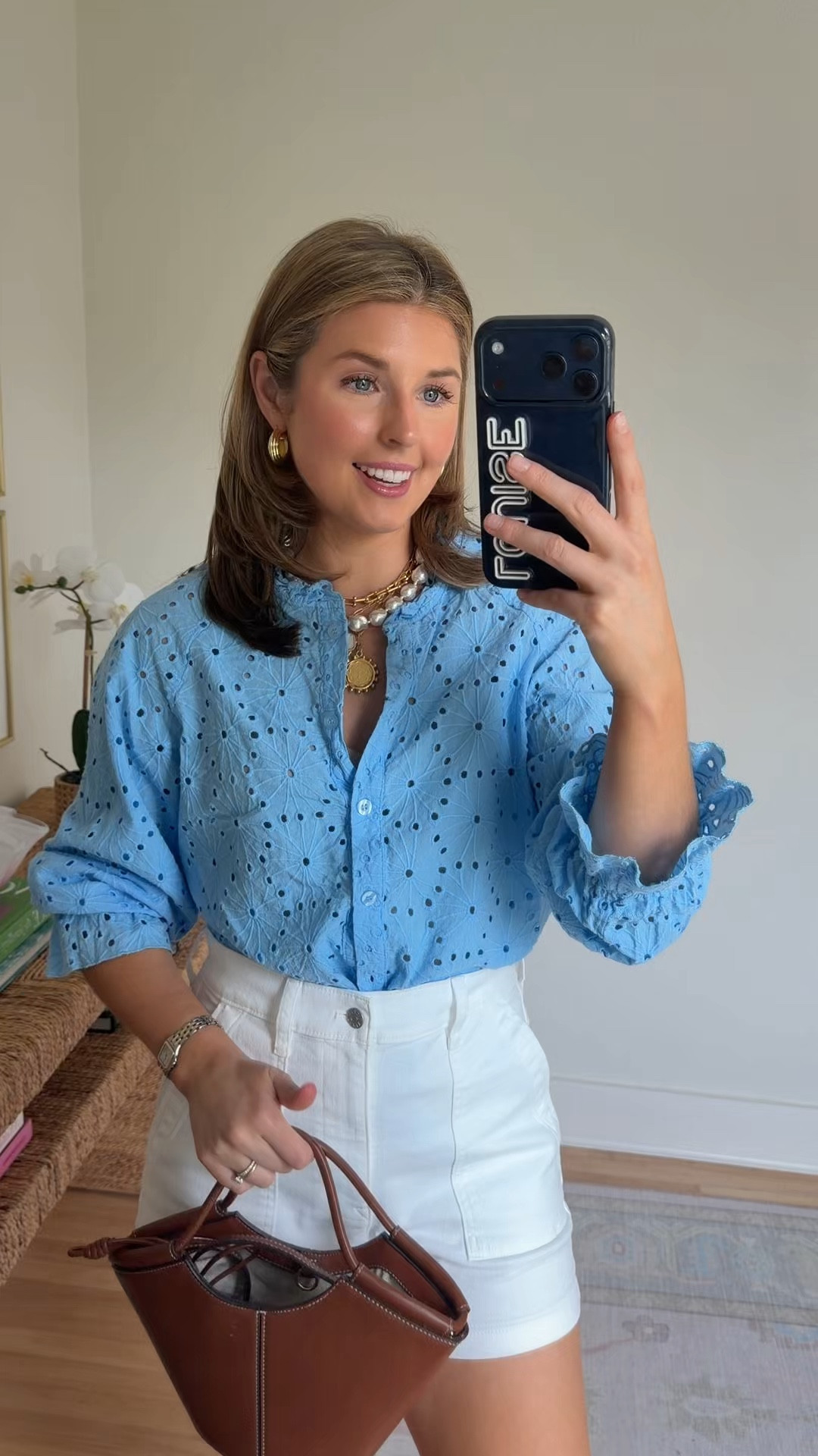 Easy everyday outfit with denim shorts! Wearing a 26