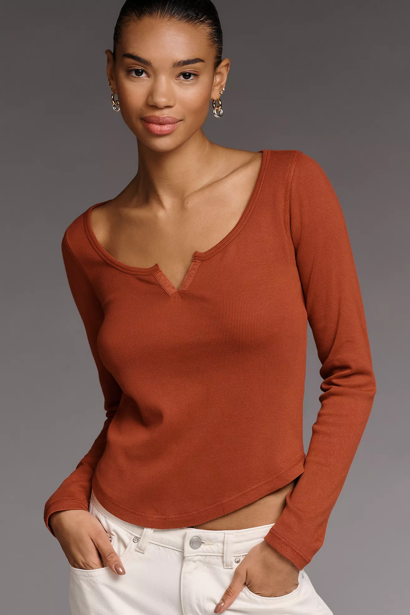 Pilcro Notched Long-Sleeve T-Shirt | Anthropologie (US)