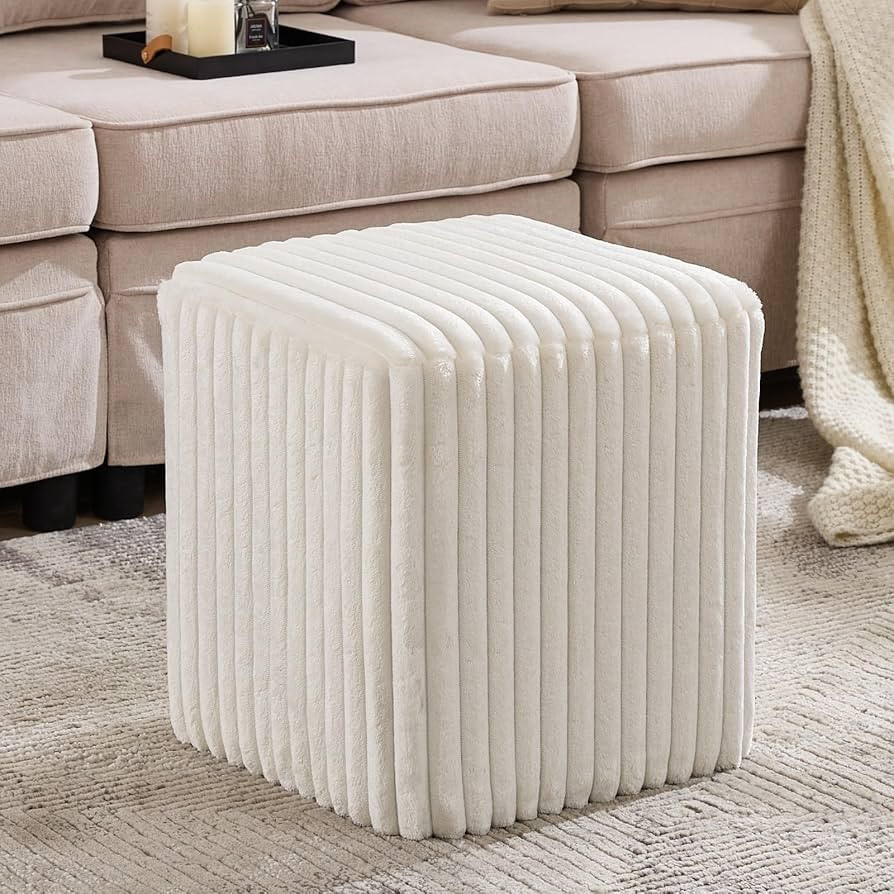 Modern Square Ottoman, Vertical Channel Tufted Foot Stool Ottoman, Velvet Upholstered Vanity Stoo... | Amazon (US)