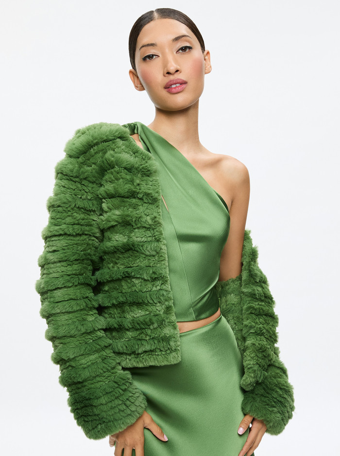 FAWN FAUX FUR TEXTURED JACKET | Alice + Olivia