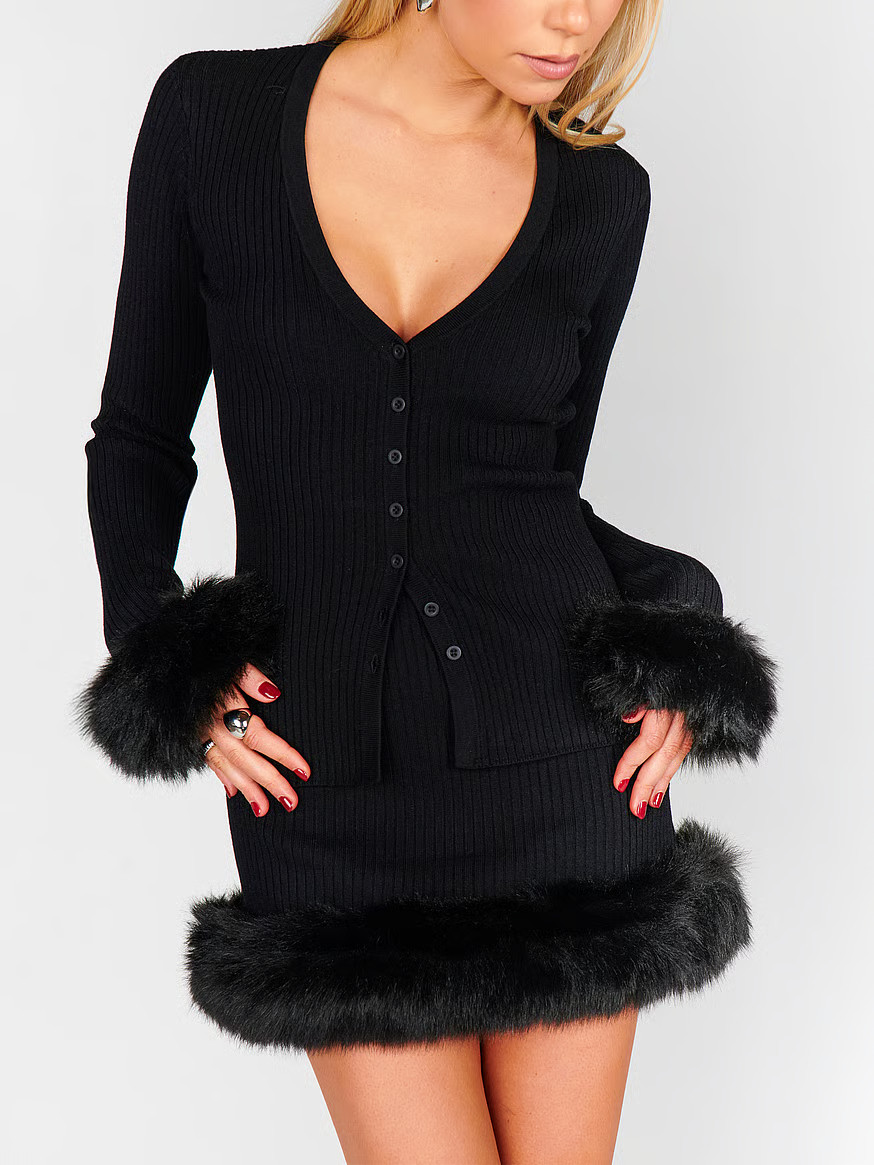 Buy Sasha Top, Black Knit W/ Faux Fur - Order Sweaters online - Victoria's Secret US | Victoria's Secret (US / CA )
