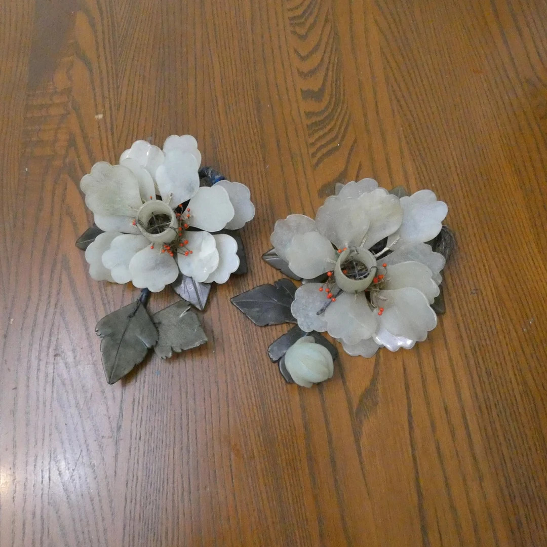 Two Vintage Hand Carved Jade Candle Holders Flower Design Garden, Cottage Chic Home Decor - Etsy | Etsy (US)