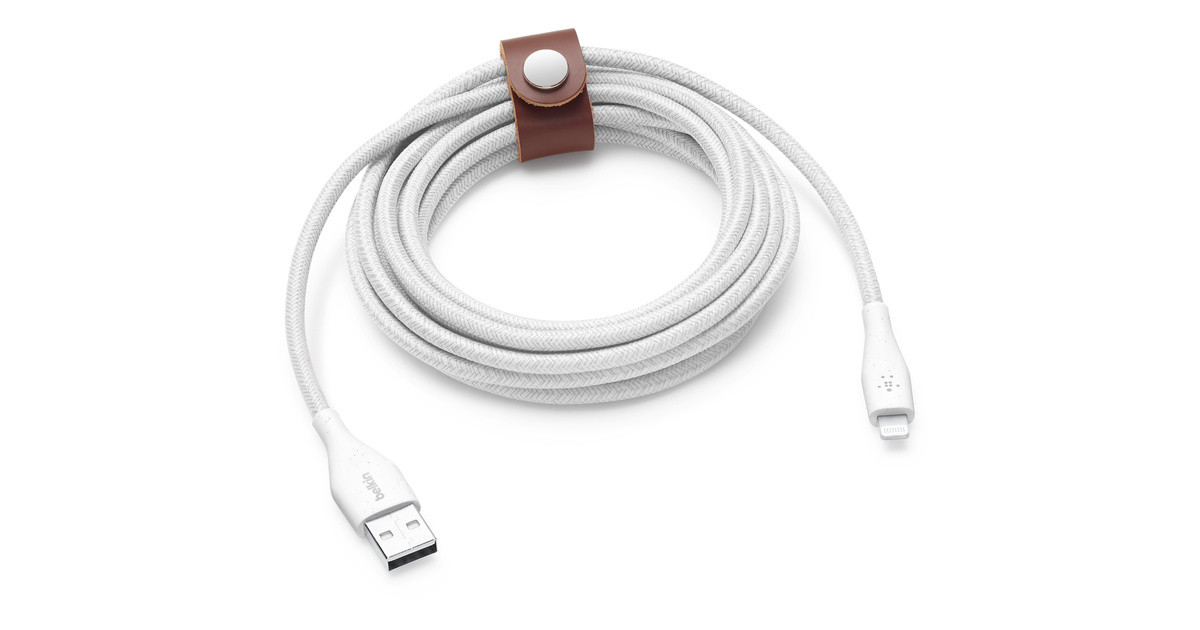 Belkin BOOST↑CHARGE Lightning to USB-A Cable + Strap (10 ft./3 m) - White | Apple (US)
