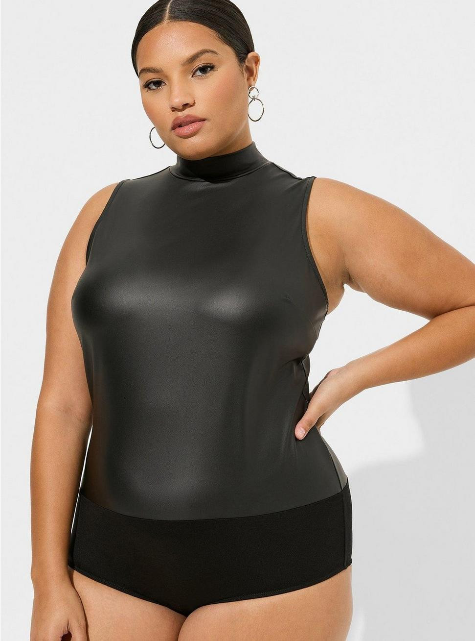 Faux Leather Mock Neck Sleeveless Bodysuit | Torrid (US & Canada)
