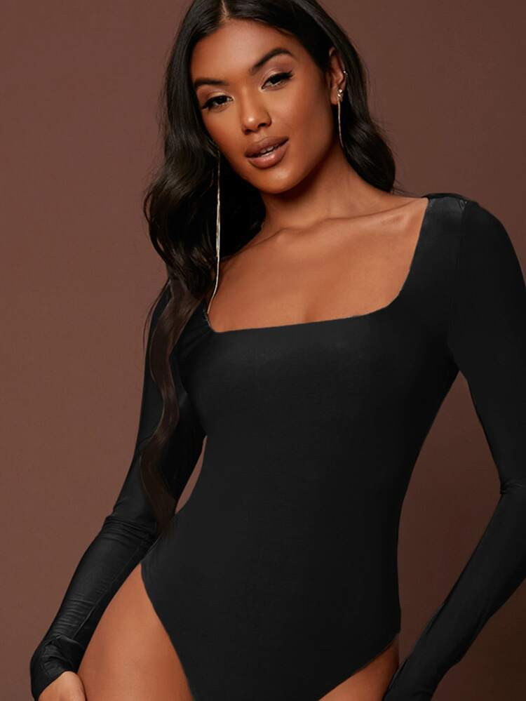 SHEIN BAE Solid High Cut Slim Fit Bodysuit | SHEIN