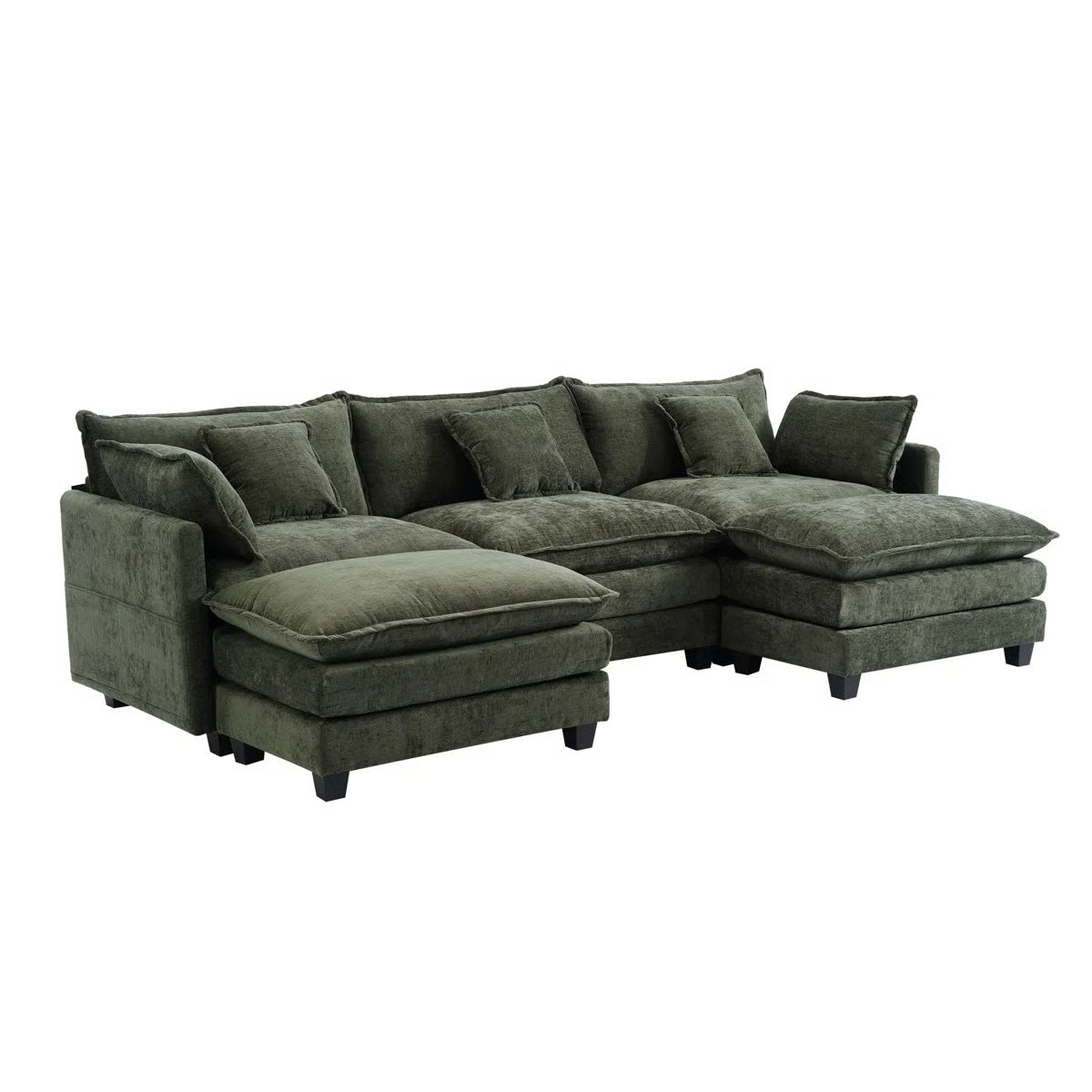 U-Shaped Modern Cloud Couch Modular Sectional - 3-Seat Chenille Deep Seat Sofa with 2 Ottoman & 4... | Wayfair North America