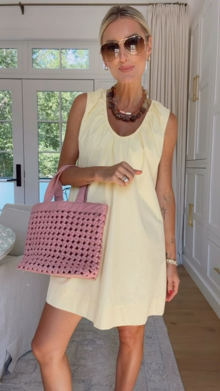 Such an elevated swing dress for the summer heat! Love the u shape neckline and butter yellow. Wearing S

Loverly grey, Amazon flowy mini dress, butter yellow, vacation dress, outfit ideas summer