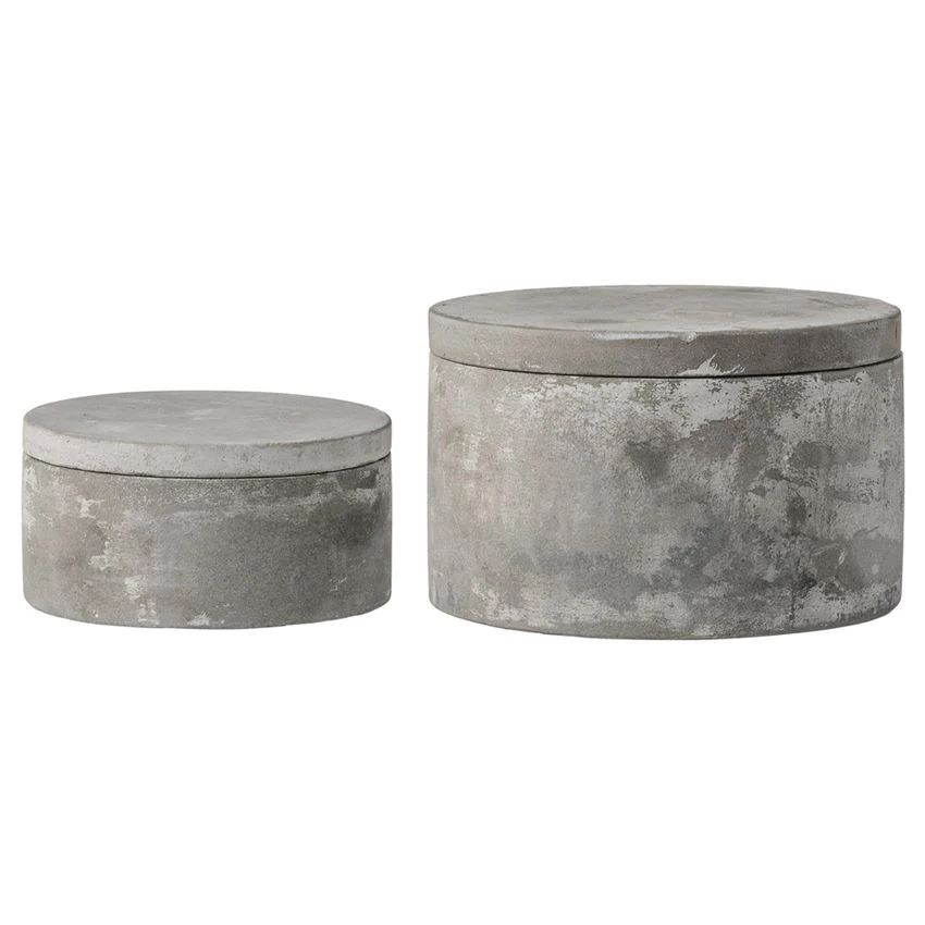 Set of 2 Cement Boxes w/ Lids | Burke Decor