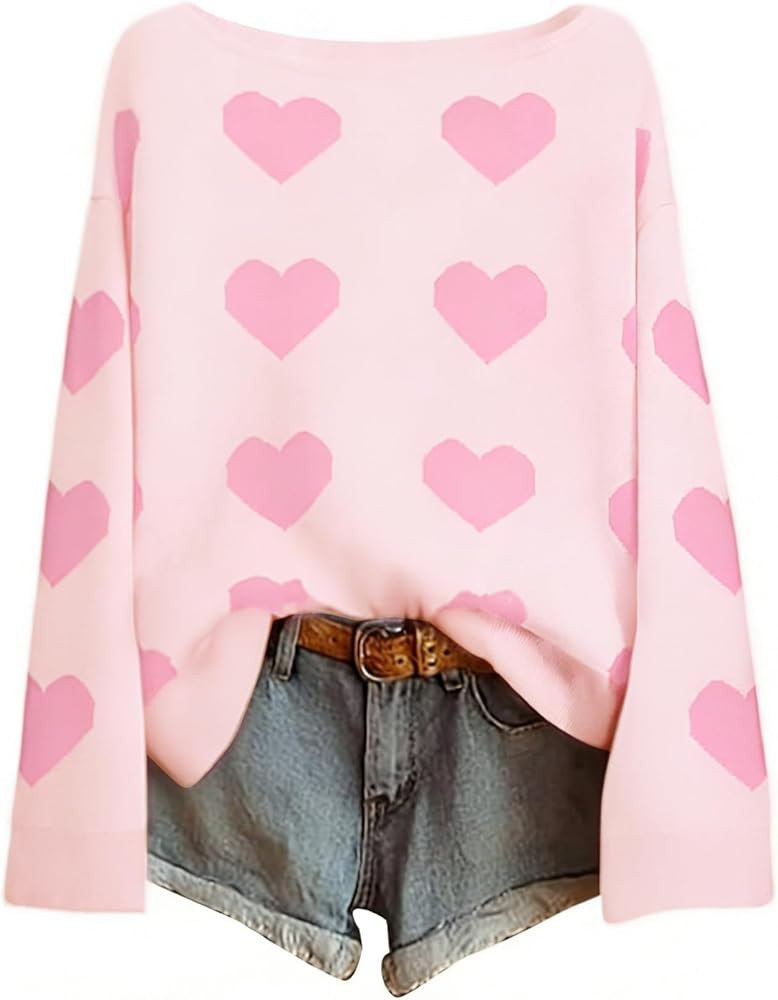 ASTANFY Heart Sweater For Women Valentines Sweaters Valentines Day Shirts Off The Shoulder Sweate... | Amazon (US)