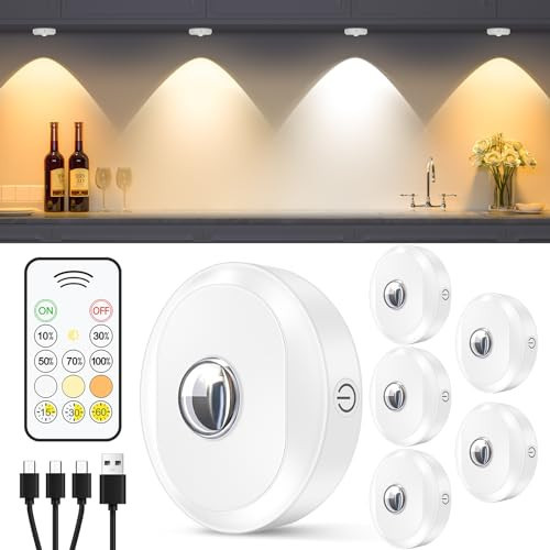 WILLED Rechargeable Puck Lights with Remote Control, 3 Color Temperatures and Timing Function, Dimmable Tap Light, Stick on Under Cabinet Lights, LED Puck Lights for Kitchen, Closet and Shelf(6 Pack) | Amazon (US)